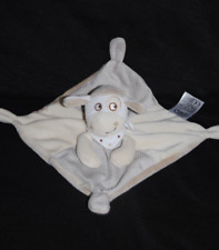 ?Doudou Plat Mouton MOTS D'ENFANTS Beige Blanc Chien Bandana Blanc Pois TTBE