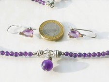 LOT / BEAUX BIJOUX avec AMETHYSTE sur ARGENT 925 / COLLIER PERLE 42cm et B.O