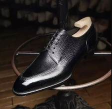 Robe Derby à lacets en cuir noir cousue à la main, chaussure la plus tendance