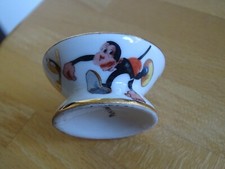 PERLAM LIMOGES ANCIENNE SALIERE PORCELAINE ART DECO DECOR SINGE ET FLEURS 1930