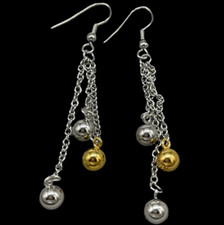 Boucles D'Oreilles Pendantes Hameçon Petite Chaîne Perle Couleur Argent Or Inox