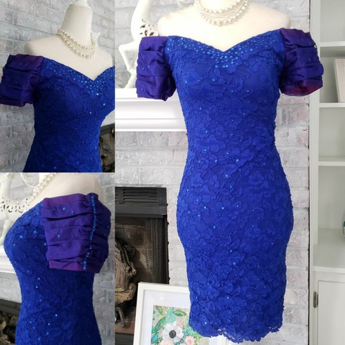 Vintage 80s blue lace off - blue,