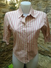 JENNYFER haut chemisier manche mi longues coton beige rayures rouges  Taille 36