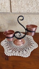 OBJET DÉCORATION VINTAGE - SUPPORT EN FER FORGÉ POUR 2  CACHE POT EN CUIVRE- EXC