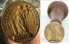 tampon juge de paix AUNEUIL (Oise)  entre 1792 et 1804  en creux 3.6 X 2.7 cm