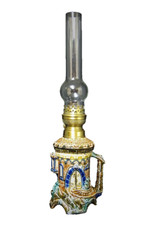 Lampe à Pétrole Château En Barbotine De Wasmuël Vers 1895.
