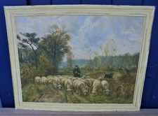 ANCIEN CHROMO LITHOGRAPHIE JULIEN JOS SCENE PASTORALE BERGER MOUTONS DN1807