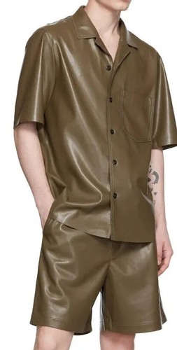 Homme kaki short cuir - kaki,