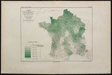 1887 - Suicides dus à l'alcool en France - Carte ancienne choroplèthe