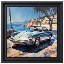 La Porsche l'été sur la Riviera - Tableau acrylique original sur toile 30x30 cm