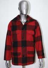 VTG 70s Johnson Woolen Mills Red Plaid Hunting Mackinaw Jacket Hooded Size 40