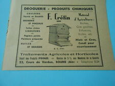 1944 Publicité F. Crétin Droguerie Produits chimiques Matériel d'apiculture