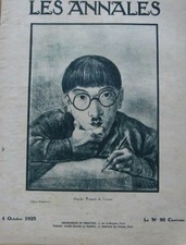Portrait de Tsuguharu Foujita Les Annales 4 oct 1925, Revue Originale, Rare