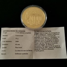 MEDAILLE 2009 LA CHUTE DU MUR DE BERLIN HISTOIRE DE FRANCE Cuivre Doré 40mm 32g