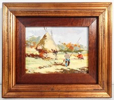 ⚜️ Carré Signé Paysans Campagne Peinture Huile Table D'Époque Paysage Italie