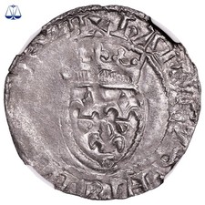 Charles VII - Blanc à l’écu Mont-Saint-Michel NGC AU 58 chenevière treasure