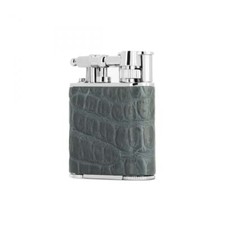 briquet double flamme torche junior cuir croco peter charles gris