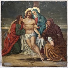 Tableau Ancien Cuivre Portrait Christ Descente Croix Peinture Religieuse 18ème