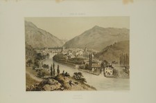 Lithographie couleur originale Moutiers vallée Tarentaise Isère Savoie