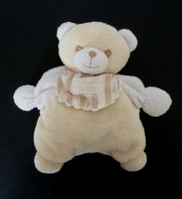 10 Doudou TARTINE ET CHOCOLAT OURS Ecru jaune blanc bavoir rayé beige 19cm grelo