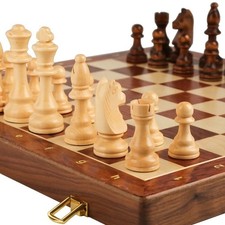Jeu D’échecs Pliant Bois Noyer Pièces Bois Massif Artisanal Cadeau Idéal29,34,39