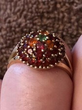 Bague Pierres fines Grenats Saphirs oranges Améthystes Péridot Or 14k T55