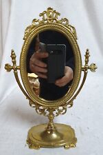 Ancien miroir de coiffeuse pivotant sur pied en bronze massif style Louis XVI 
