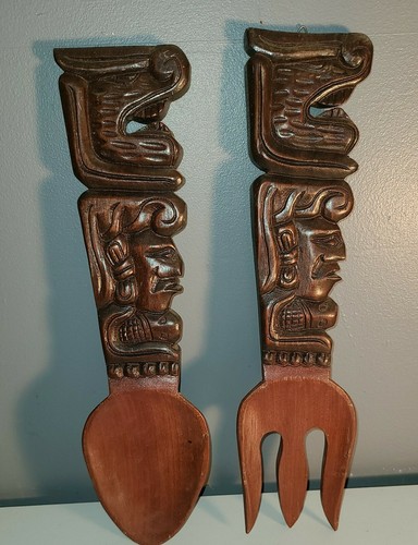 Vtg hand carved wooden fork - vtg,