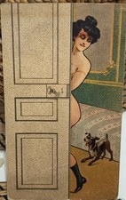 CPA carte à système grivoise 1900 porte coulissante femme nue Belle Époque rare