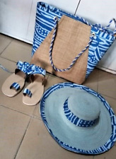 Sandales + Chapeau + sac fourre tout en Ndop Cameroun tissu pagne wax africain