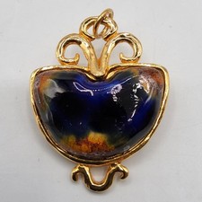 Bijou fantaisie broche pendenti métal doré et émaux Parfum Revlon Charlie XXème 