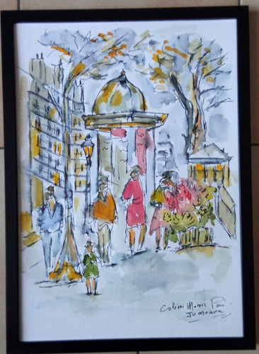 Aquarelle paris une colonne - une,