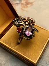 VERITABLE AMETHYSTE , PERIDOT,SAPHIR ORANGE , OR, ARGENT,  BAGUE SERPENT