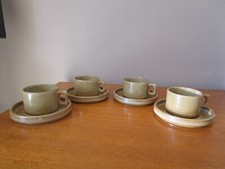 4 TASSES A CAFE & SOUS TASSES EN GRES DE BRENNE  FRANCE VINTAGE """"