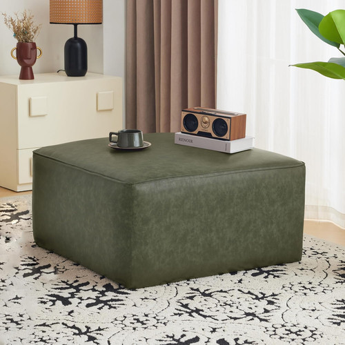 Green faux leather - faux, ottoman