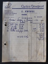 Facture CYCLES PEUGEOT Cherel Rennes entête illustrée 125