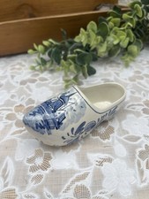 Sabot en Céramique Signé Delft Moulin Bleu Vintage