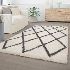 Tapis Salon Poils Longs Pelucheux Motif Diamant Look Scandinave Design Moderne