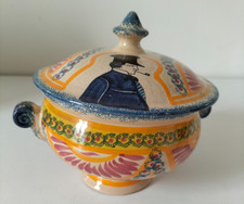 Rare bonbonnière ancienne Quimper décor Corbeille rose et portrait breton