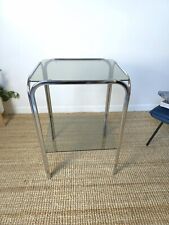TABLE D’APPOINT VINTAGE CHROME VERRE FUMÉ 1970 DESIGN 