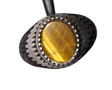 Vintage Style 925 Argent Sterling Taille Bague 9 US Naturel Tiger ’S Eye &