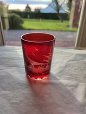 VERRE GOBELET CRISTAL DE BOHEME COULEUR ROUGE DECOR FAISAN