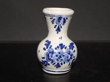 Vase Vintage Petit Delft De Pauw Porcelaine Décor À La Main Floral Bleu Cobalt