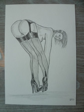 DESSIN EROTIQUE FEMININ PETIT FORMAT 10.5 X 15 cm