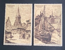 LOT 2 CARTES POSTALES ANCIENNES PUB PIANO LYS GAVEAU HONFLEUR 14 DESSINS SIGNÉS