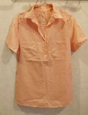 Blouse rose saumoné perles et dentelles coton T38 Made In Italy (2312086)