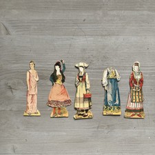 Poupée Papier Ancienne Avec 4 Costumes Russie Grèce Suede Espagne