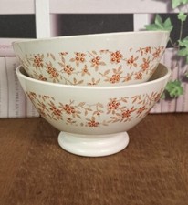 2 Bols Anciens Piédouche Décor Houx Marron