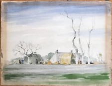 JEAN ADRIEN MERCIER GRANDE AQUARELLE ORIGINALE 1944 PAYSAGE CAMPAGNE FRANÇAISE