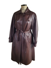 Manteau Trench en cuir femme Vintage 70  Woman leather trench coat T.44 XL